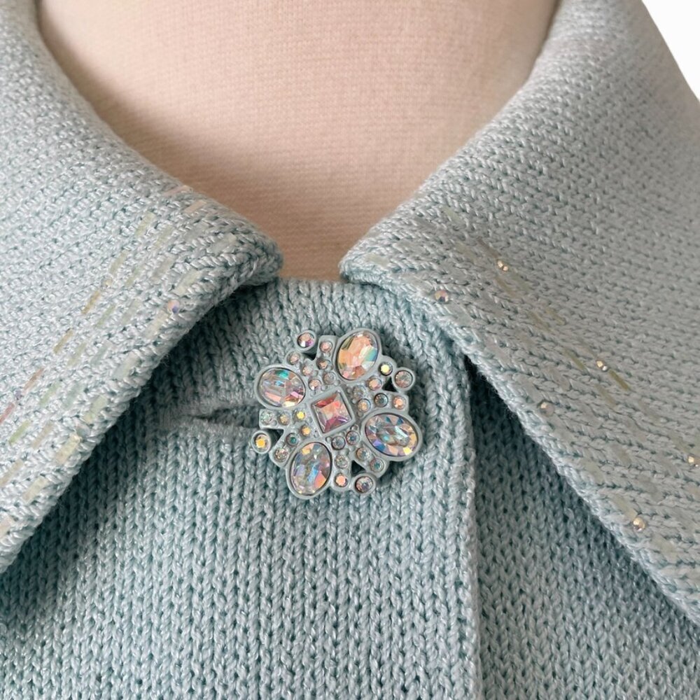 St John Evening Paillette Knit Jacket 8 Soft Blue Embellished Elegant - Picture 5 of 10